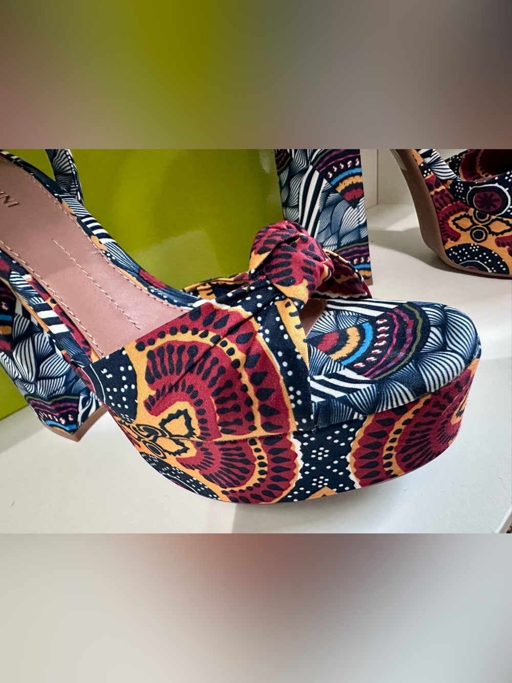 Gianni Bini Navy Pink Orange Patterned Platform Sandals - Picture 6 of 9